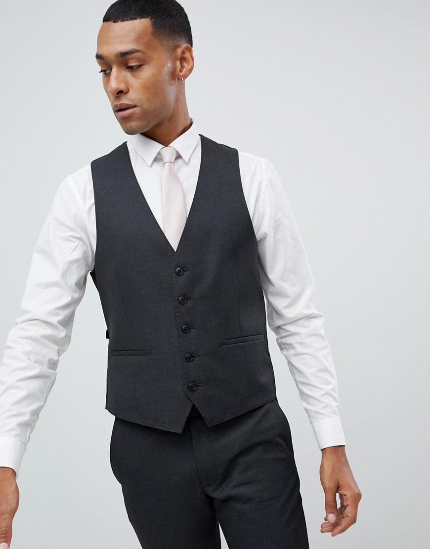 Moss London skinny suit waistcoat in charcoal-Grey