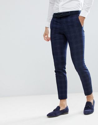 navy check skinny trousers