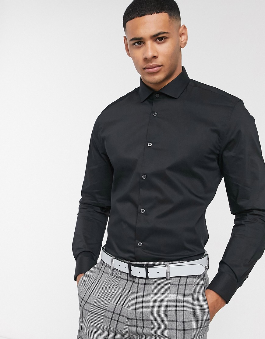 Moss London - Slim-fit overhemd in zwart-Blauw