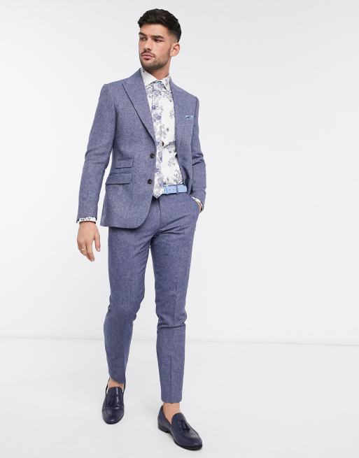 Moss London - Slim-fit kostuum met visgraatmotief in blauw, 2 van 3