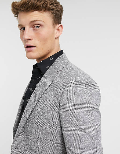  Moss London slim fit suit jacket in black & white check 