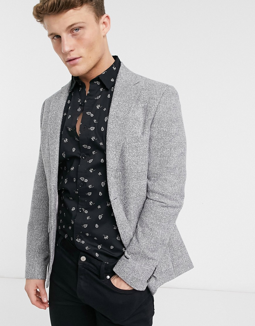 Moss London slim fit suit jacket in black & white plai