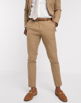 Moss London slim fit suit trousers in camel-Cream Cream