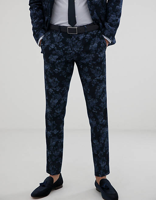 Moss London slim fit suit pants with floral print in navy | ASOS
