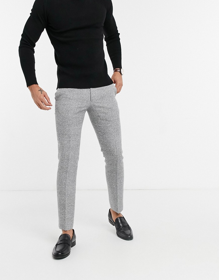 moss london slim fit suit trousers in black & white check