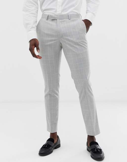 Moss London slim suit pants in gray windowpane check with stretch | ASOS