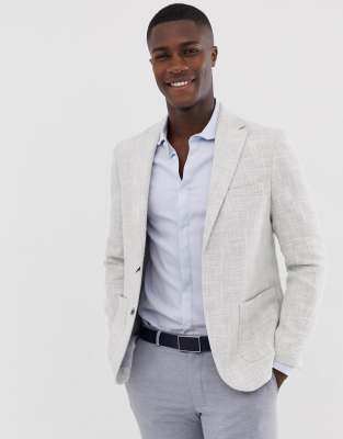 Moss London - Hellgrau strukturierte, schlanker Blazer - Grau