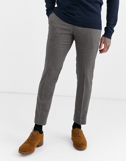 Moss London smart trousers in brown dogstooth
