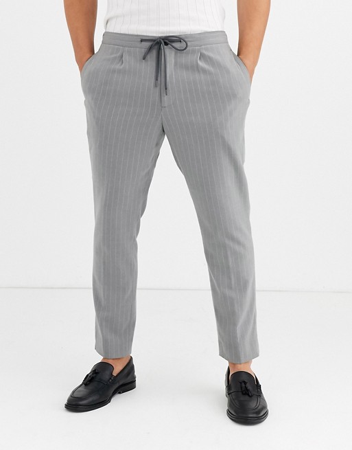 Moss London smart trousers in grey pinstripe