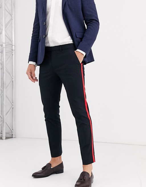 Moss London smart trousers in navy with reds stripe