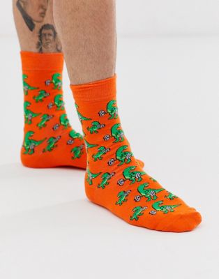 Moss London - Sokken met gewichtsheffende dinosaurus-Oranje