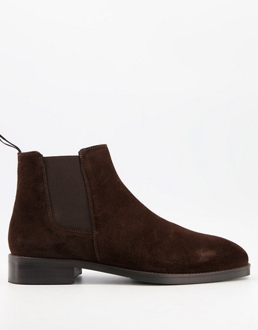 Moss London suede chelsea boot in brown