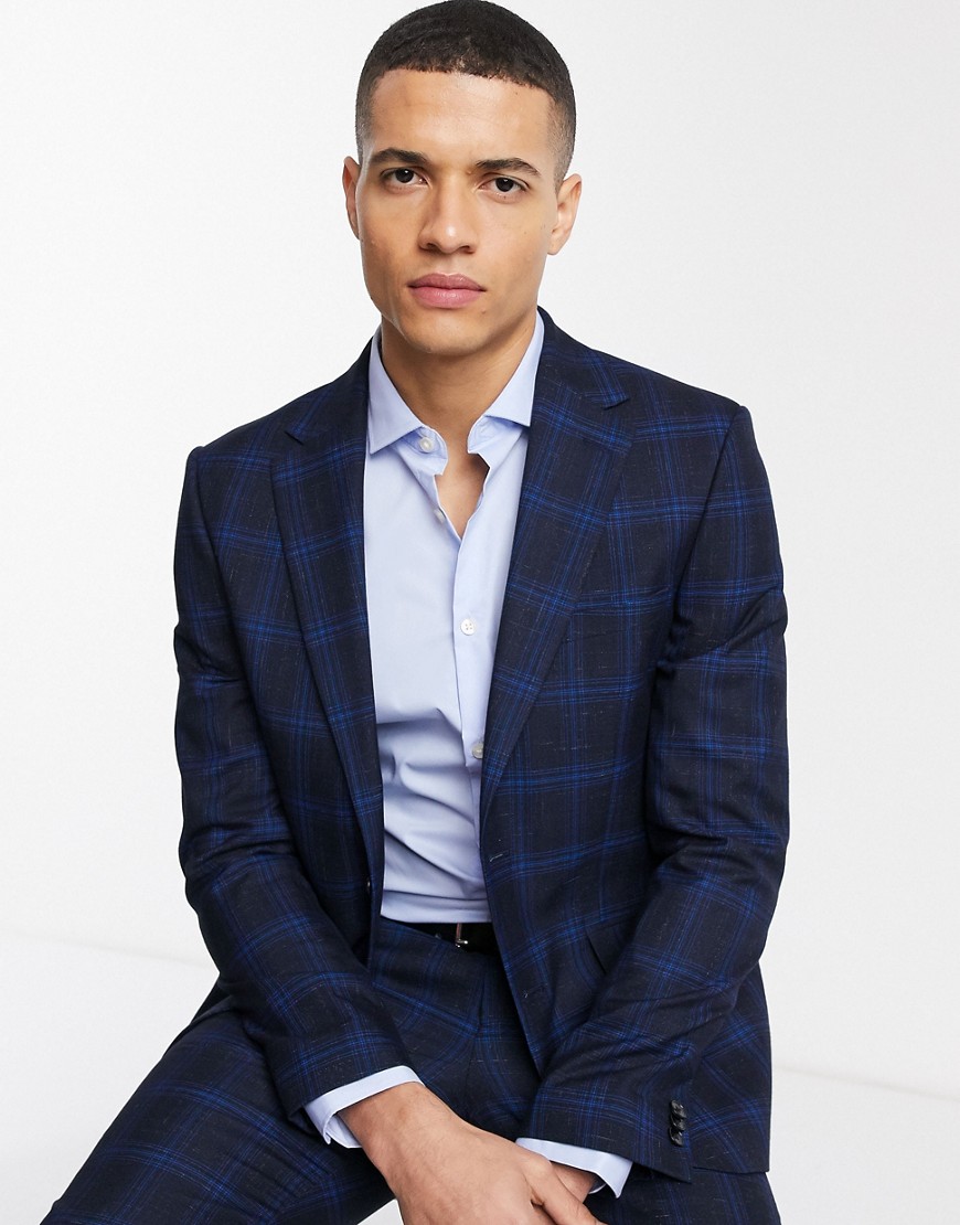 Moss London suit jacket in ink blue check