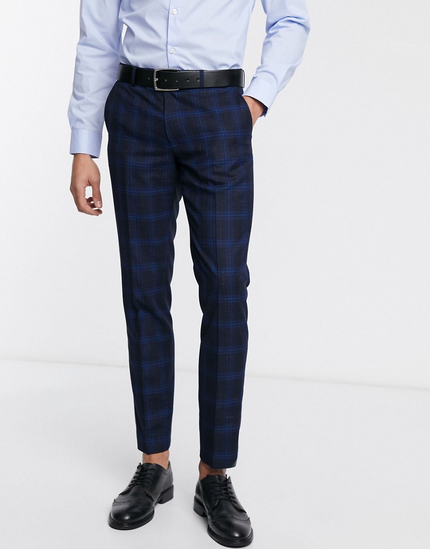 Moss London suit trouser in ink blue check