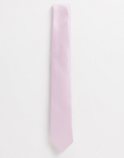 Moss London textured tie in pink