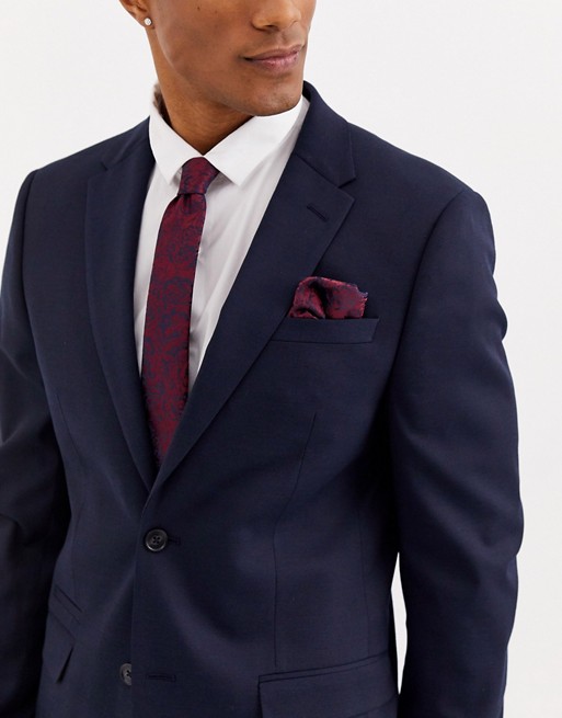 Moss London tie and pocket square set in burgundy floral