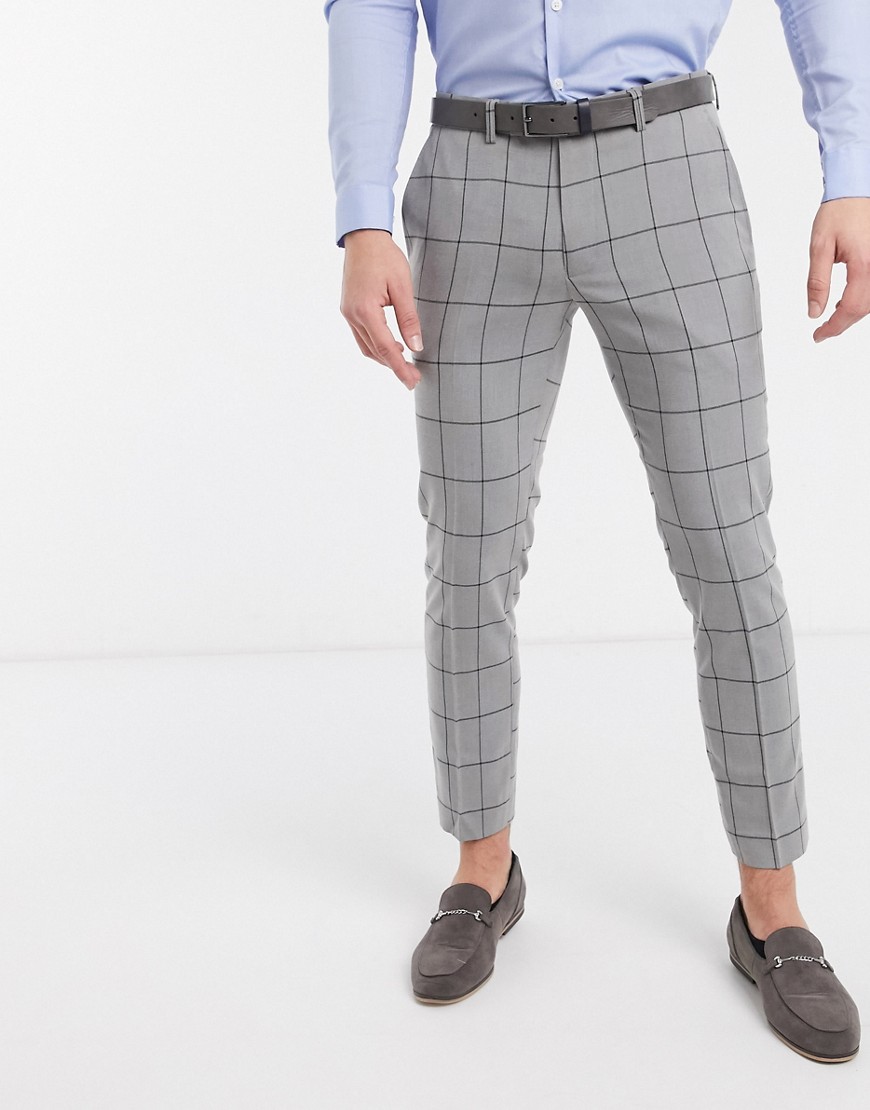 moss london trousers with windowpane check in grey