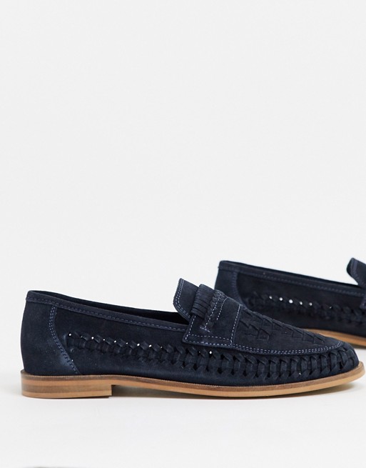 Moss London woven suede loafer in blue