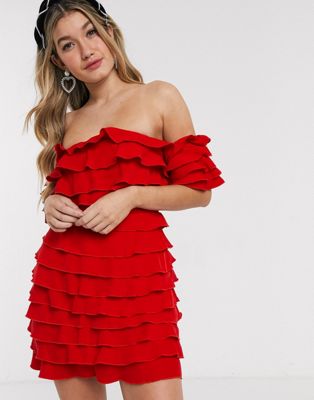 red frill mini dress