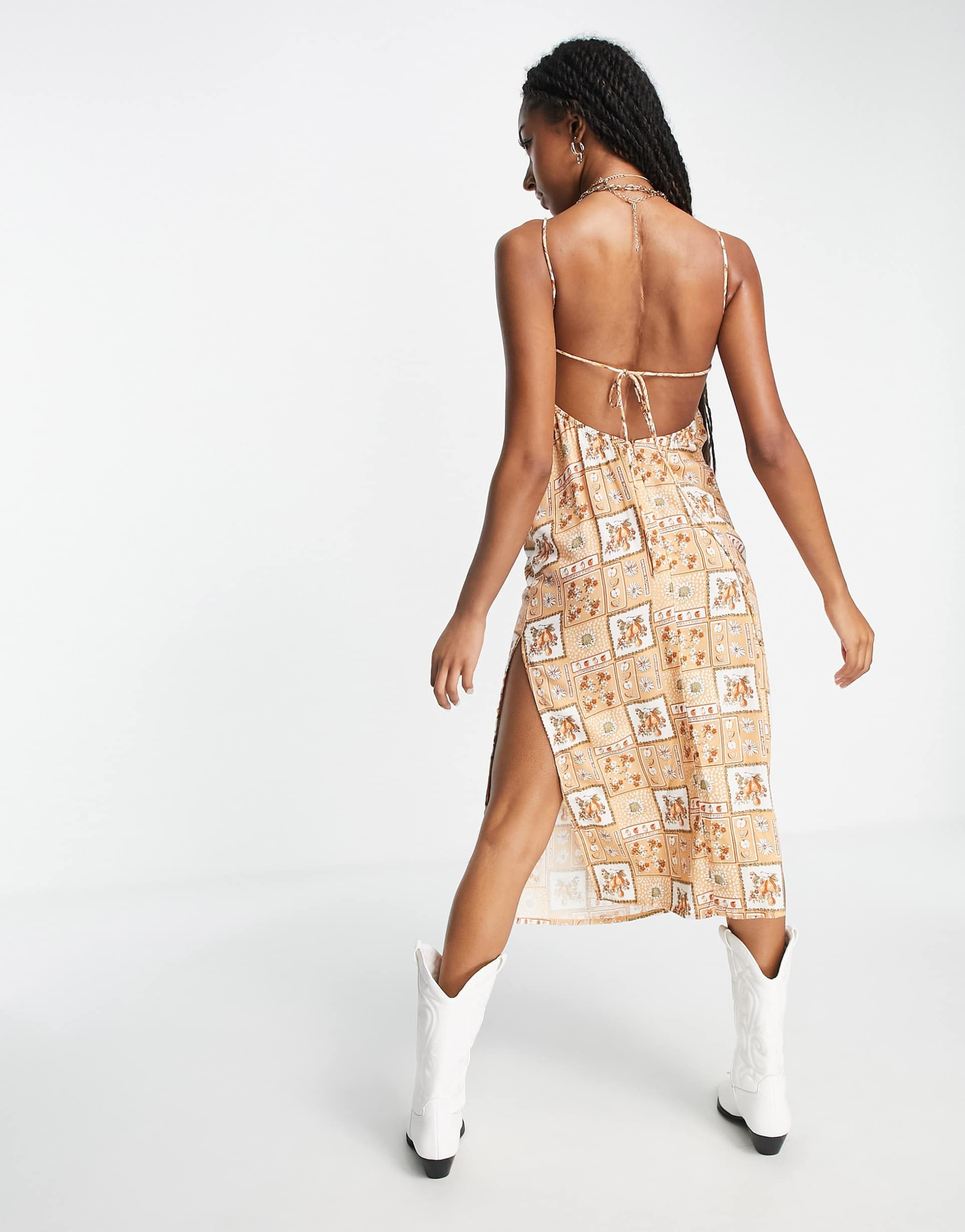Motel 90s cami midi slip dress in vintage picnic print