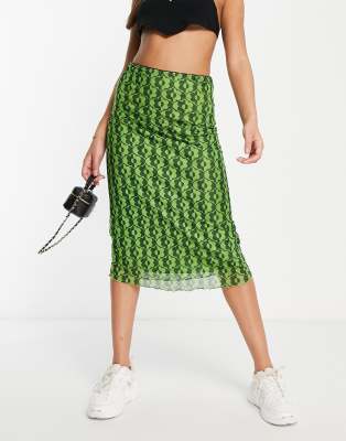 Motel 90s midi skirt in wavy daisy green mesh - ASOS Price Checker