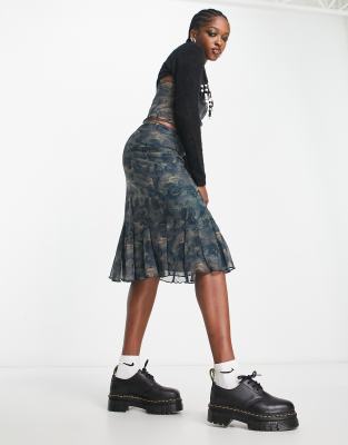 Motel 90s paisley print knee length skirt in blue - ASOS Price Checker