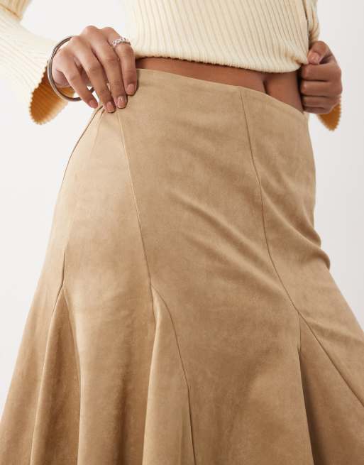 Motel abila faux suede midi skirt set in tan, 2 of 5