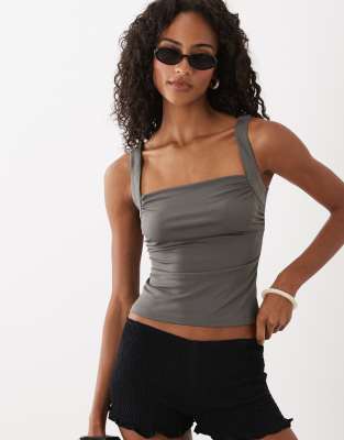 Motel Adila Ruched Square Neck Cami Top In Multi