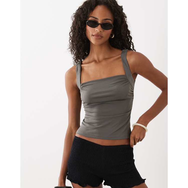 Motel Adila ruched square neck cami top in warm gray | ASOS