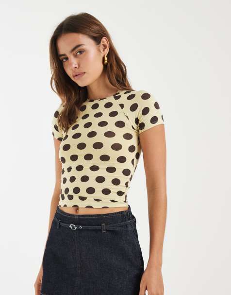 Motel Agneta big dot tee in yellow brown