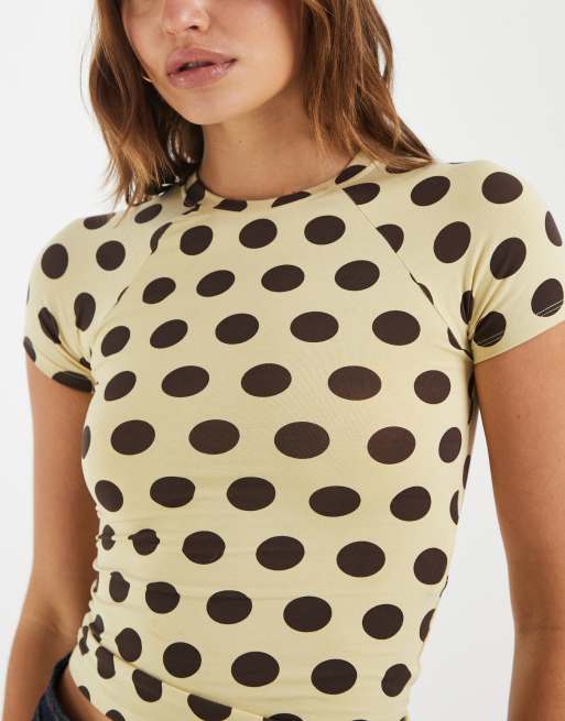 Motel Agneta big dot tee in yellow brown, 3 of 4