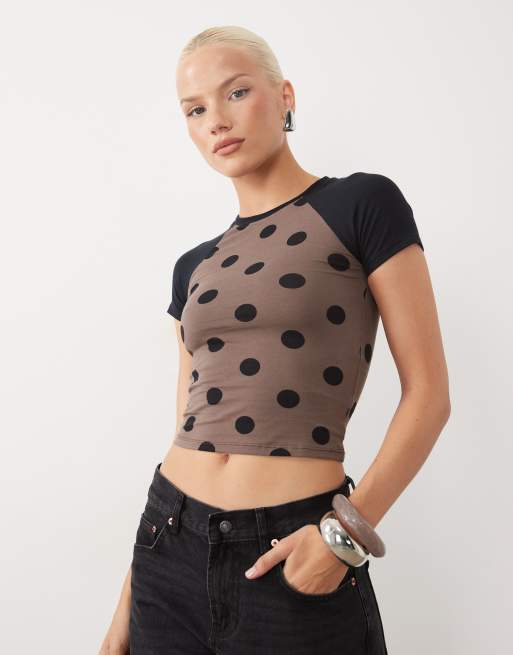 Motel - Agneta - T-shirt mini a pois marrone misto, 2 di 4