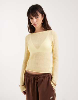 Motel Aika Sheer Knit Long Sleeve Top In Yellow