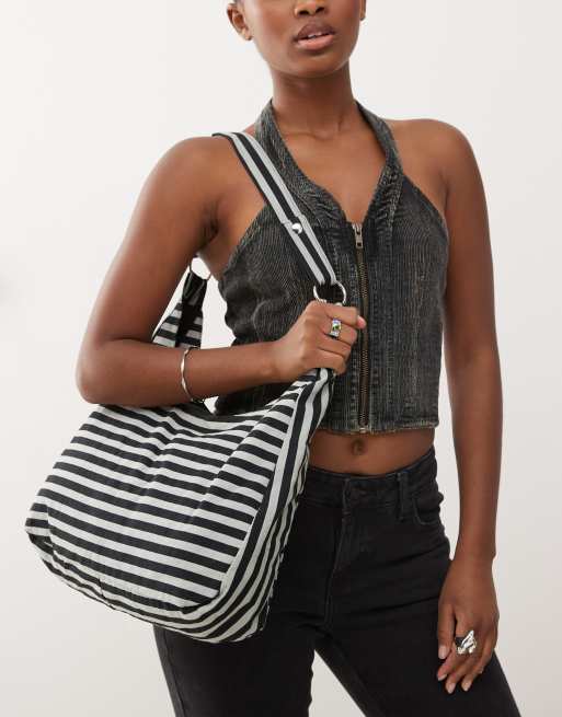 Motel Aimi striped bag in gray/black