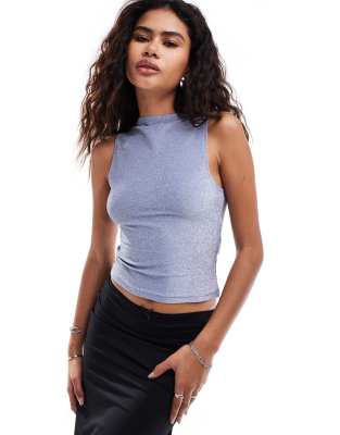 Motel Airien Shimmer Tank Top In Light Blue