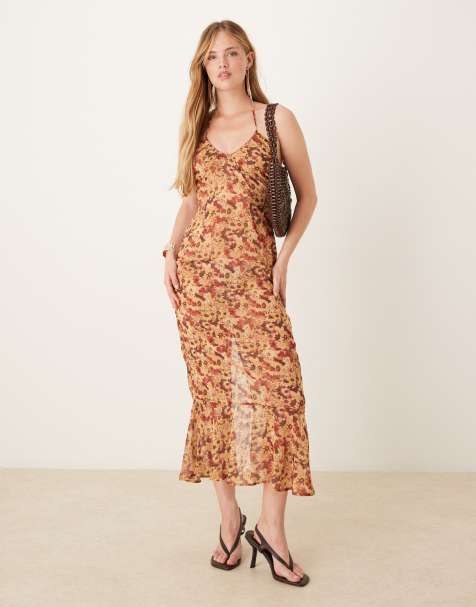 Motel Alette floral print halter midaxi dress in rust - view 1
