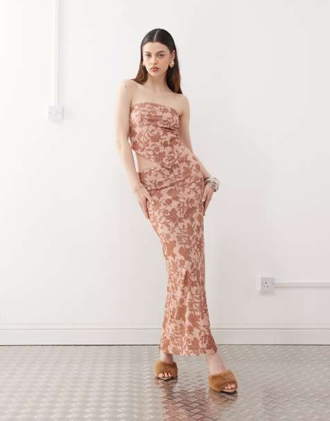 Motel alfreda floral print maxi skirt in pink