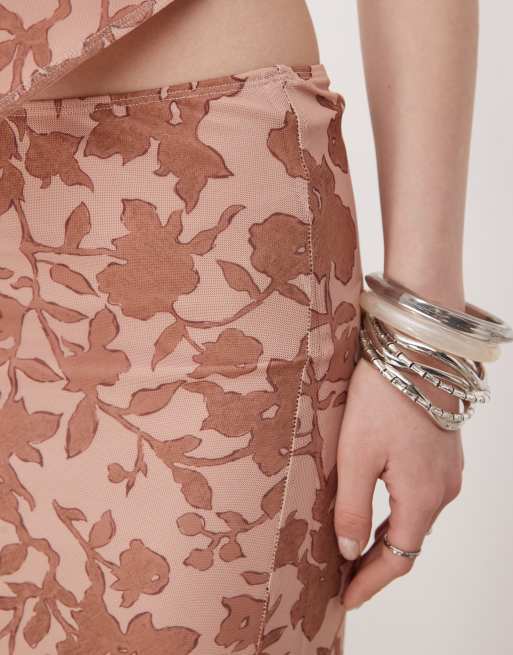 Motel alfreda floral print maxi skirt in pink, 2 of 5
