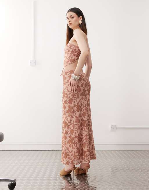 Motel alfreda floral print maxi skirt in pink, 3 of 5
