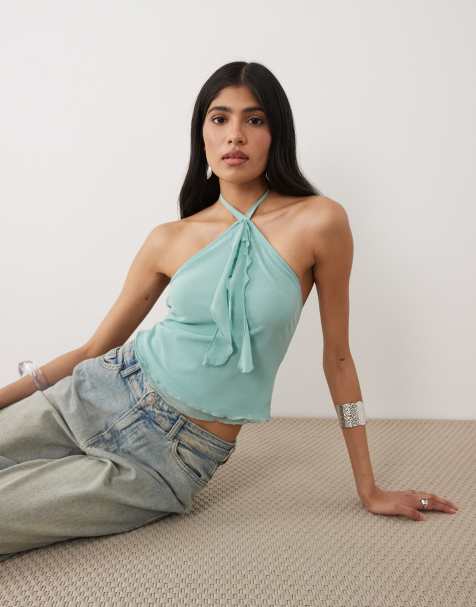 Motel - Aliriga - Top color aguamarina con cuello halter - view 1