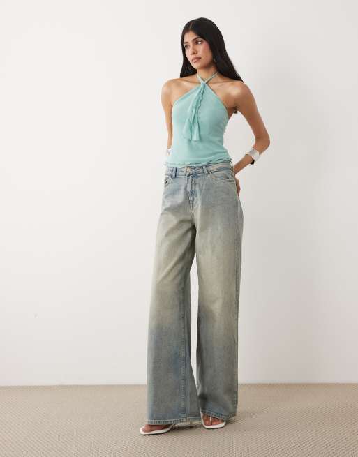 Motel - Aliriga - Top color aguamarina con cuello halter, 3 de 4