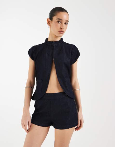 Motel – Alita – Kurze Jeansshorts in Indigoblau mit Knöpfen, Kombiteil - view 1
