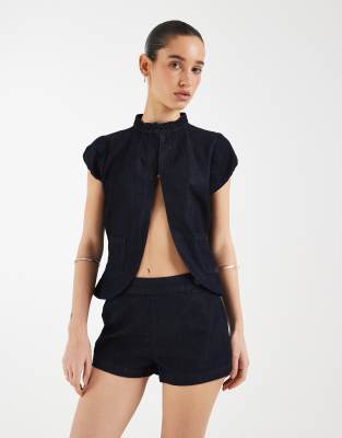 Motel Alita Mini Denim Shorts With Buttons In Black