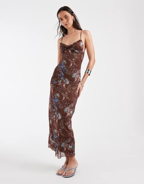 Motel Alnaka feathery cami maxi dress in paisley brown  - view 1
