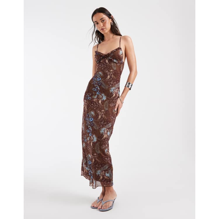 motel rocks brown floral dress Lona Midi Dress in Flower Garden Brown