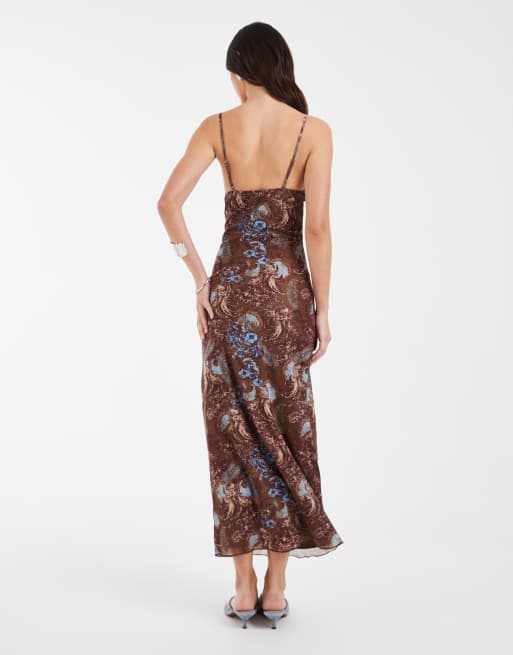 Motel Alnaka feathery cami maxi dress in paisley brown , 4 of 4