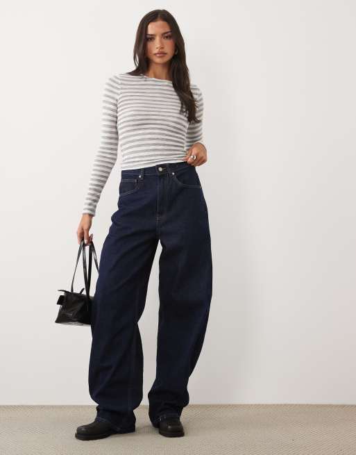 Motel alon sheer jersey stripe long sleeve top in grey, 2 of 4