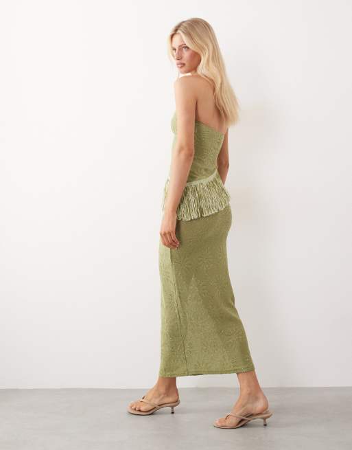 Motel Aloria knit maxi skirt in olive, 4 of 5