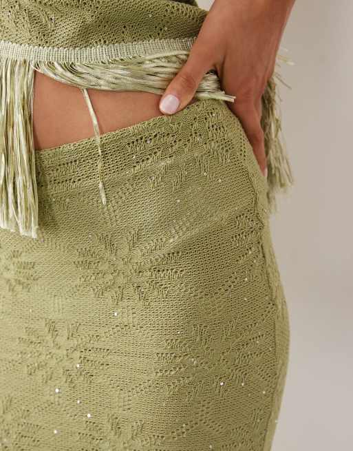 Motel Aloria knit maxi skirt in olive, 5 of 5