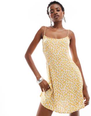 Motel Alvary Cosmos Floral Print Mini Swing Dress In Yellow